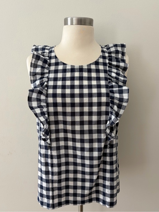 J. Crew Tops - J. Crew Navy and White Gingham Sleeveless Top w/ Ruffle Sz 2 Preppy Cottagecore